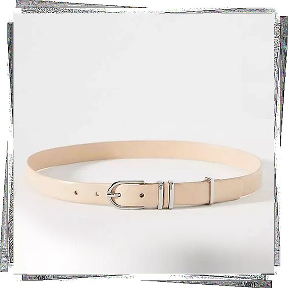 NWT: Cream Color Basic Leather Keeper Belt w/ Silver-Tone Hardware (XS)